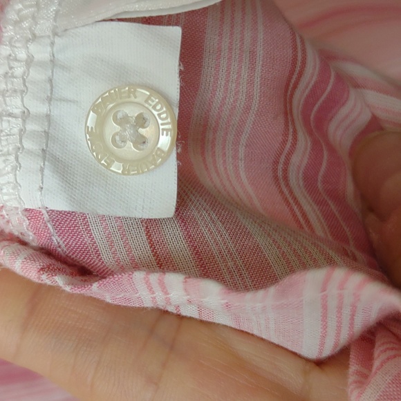 EB Women's Lightweight Cotton Button Down Pink Stripe Casual Shirt 3/4 Sleeve XL - Picture 9 of 10
